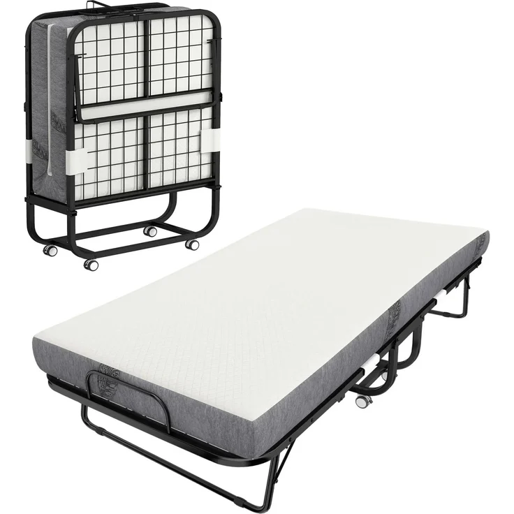 Klappbett 200x80x42,5 cm mit Matratze, Stahlrahmen und Rollen – Gästebett in Schwarz – Bild 7