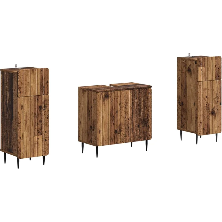 vidaXL 3-teiliges Badezimmer-Schranksystem ZWOLLE 3 stk. Altholz 3418006 – Bild 2