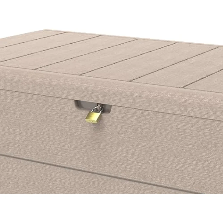 Duramax Cedargrain Durabox 416L Kissenbox aus Kunststoff, Für den Außenbereich, Aufbewahrungsbox, Deckbox und Garten-Organizer, Abschließbare Kunststoff-Kissenbox mit Gasflasche und seitlichen – Bild 13