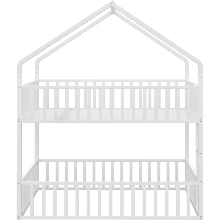 Metall-Etagenbett Hausform für Kinder & Jugendliche – Doppelbett mit Leiter,Sicherheitsgeländer & Tür,140x200 cm,Weiß – Bild 10
