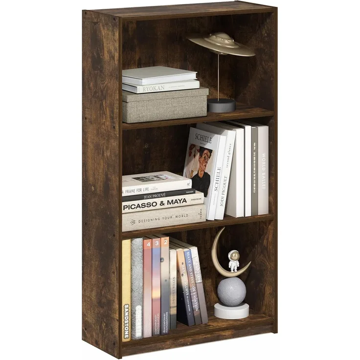 Furinno Basic 3-stufiges Bücherregal mit Aufbewahrungsregalen, Bernsteinkiefer