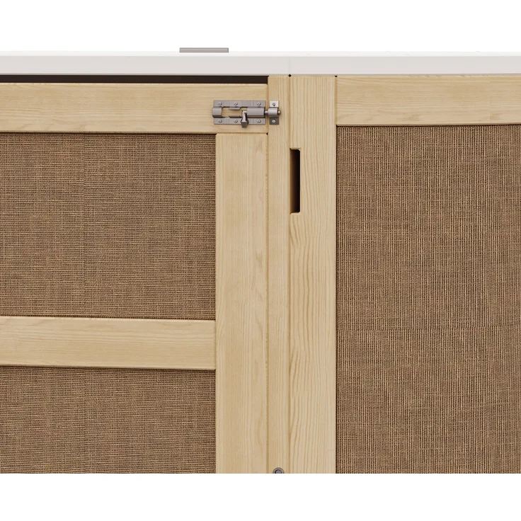 Wandschrankbett 140x200 cm, klappbar, mit Staufächern und Rattan-Front in Naturholz/Weiß – Bild 8