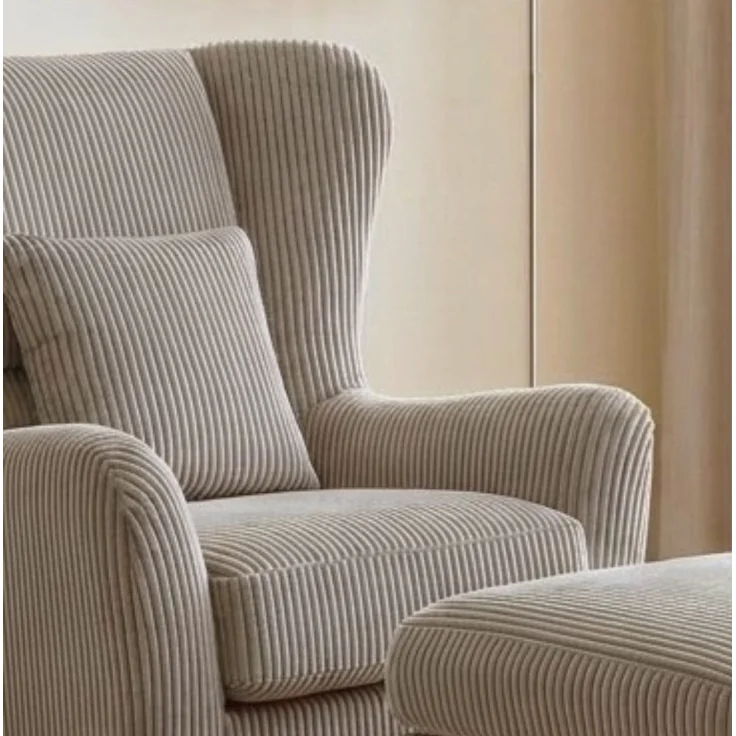 Ohrensessel mit Hocker, Taschenfederkern, Landhausstil Lesesessel, Cord in Taupe – Bild 5