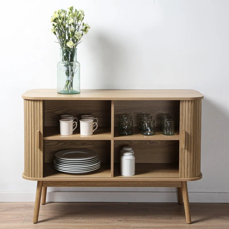 Casâme 'ERNEST' Vintage Sideboard Holzdekor 2 Schiebetüren - L110cm - Helles Holz – Bild 4