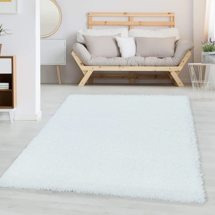 Carpetsale24 Shaggy Hochflor Teppich Wohnzimmer 160x230 cm Weiß - Modern Flauschiger Teppich Extra Weich, Pflegeleicht und Einfarbig - Ideal als Teppich für Schlafzimmer, Esszimmer und Küche – Bild 1