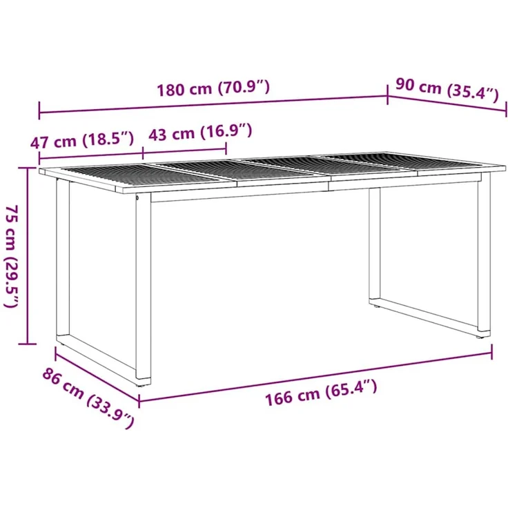 vidaXL Gartentisch Grau 180 x 90 x 75 cm Massivholz Akazie 4010596 – Bild 10