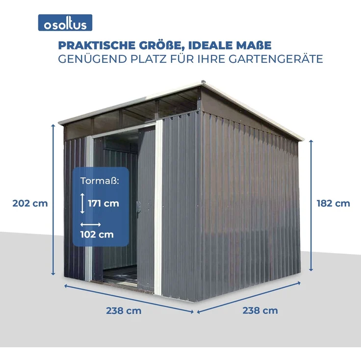 osoltus Metall Gerätehaus Pultdach Geräteschuppen 238cm x 238cm 5,6m² – Bild 2
