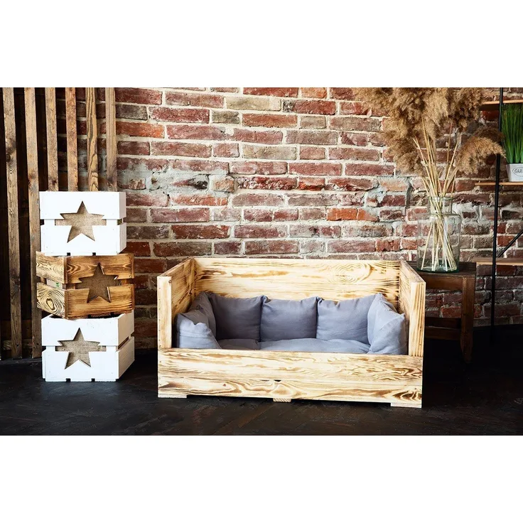 Kistenkolli Altes Land Allzweckkiste Hundebett Balu geflammt mit Kissen 90x57x45cm Kistenbett Hundesofa (Spar-Set)