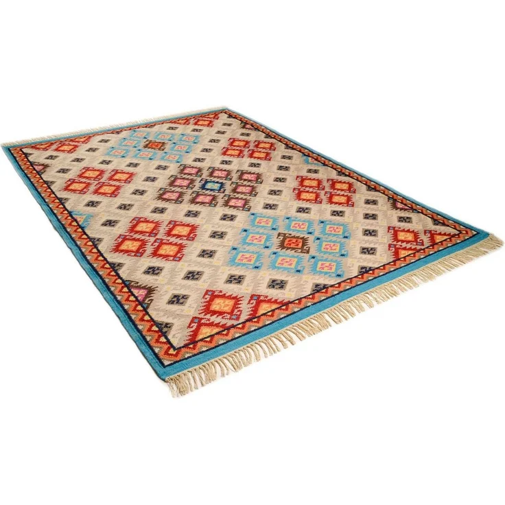 THEKO Wollteppich Kelim Royal 2, Handwebteppich, rechteckig, Höhe: 5 mm, Flachgewebe, reine Wolle, handgewebt, mit Fransen, Wohnzimmer – Bild 1
