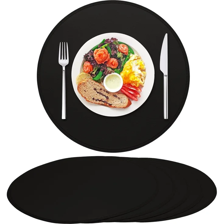 ABC Sechsteiliges Set robuste runde Esstischbezüge, Leder, wasserdicht, rutschfest, abwaschbar, ölbeständig, kratzfest, für Küche und Esszimmer, schwarz