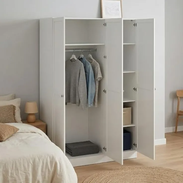 Dmora - Kleiderschrank 3 Türen Tilda, Schlafzimmermöbel, Schrank, Garderobe, 147x62 h200 cm, Weiß