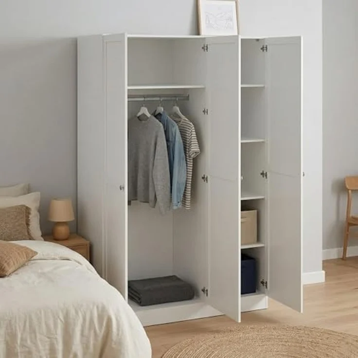 Dmora - Kleiderschrank 3 Türen Tilda, Schlafzimmermöbel, Schrank, Garderobe, 147x62 h200 cm, Weiß – Bild 1