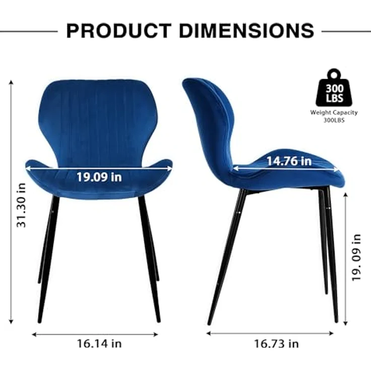 CangLong Mid-Century-Moderne Esstühle im 2er-Set, Polsterküchenstühle für Esszimmer, Samt-Bequemstuhl mit Metallbeinen, für Küche, Essbereich, Wohnzimmer, Blau – Bild 3