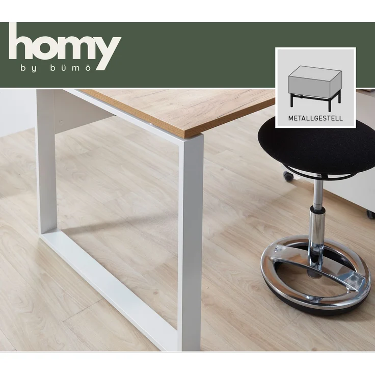 bümö Schreibtisch 120x60 cm mit integriertem Sideboard in Weiß-Eiche, Eckschreibtisch mit Schubladen & Regal - Winkelschreibtisch L-Form, PC Tisch, Computertisch für's Büro, Bürotisch, HYWS-513 – Bild 7