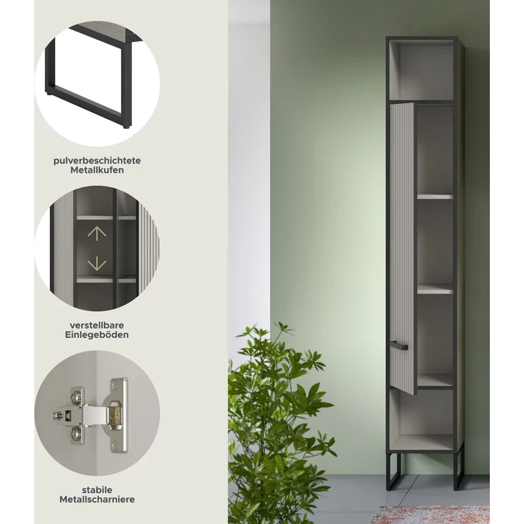 Hochschrank (B/H/T: 30x192x32 cm) in Kaschmir Nachbildung – Bild 7