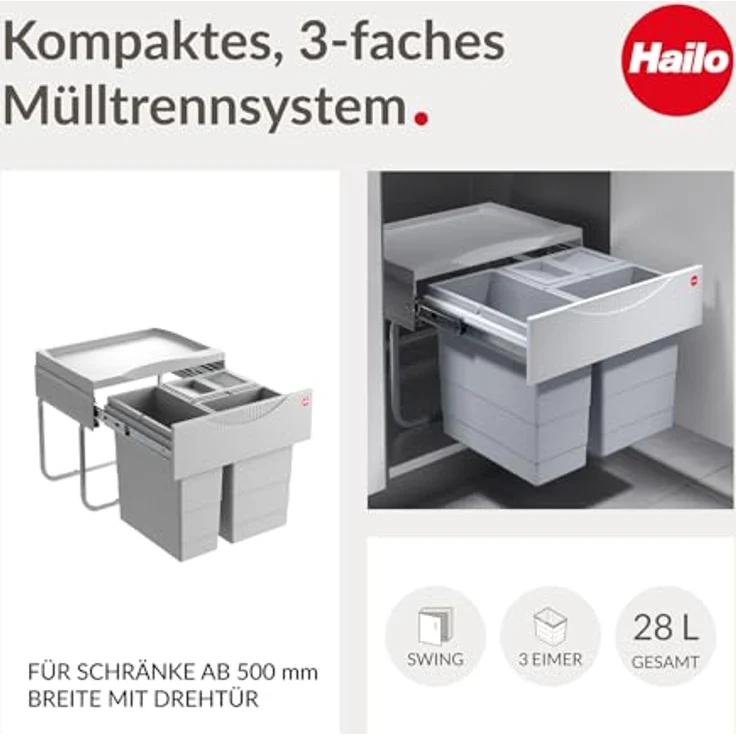 HAILO Abfallsorter 29 (12 + 2x8,5) Liter RAUMSPAR TANDEM S ab 50 cm Schrankbreite – Bild 3