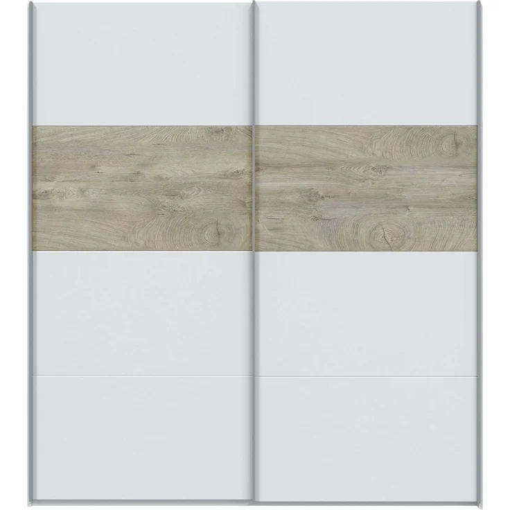 Habitdesign, Kleiderschrank– Schwebetürenschrank mit 2 Schiebetüren für Schlafzimmer, viel Stauraum in Arkit weiß und Alaska-Eiche, Maße: 180 x 200 x 60 cm (B x H x T), Modell Aikos – Bild 3