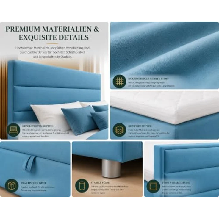 Best for Home Trinity K-1 LUX Boxspringbett, Modernes Boxspringbett mit Stauraum, 7-Zonen-Bonnell-Federkernmatratze, PUR-Schaum-Topper, verschiedene Größen erhältlich – Bild 4