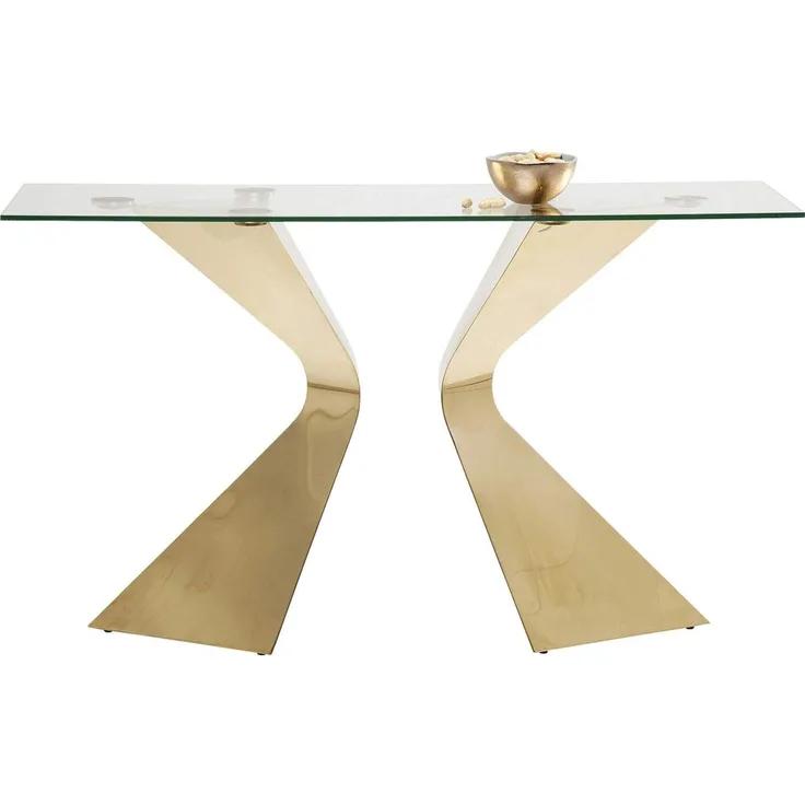 Kare Design Gloria Gold Konsole, Flurablage, Schmintisch gold, Konsole glas gold, Luxus Kosole, (H/B/T) 82 x 140 x 45 cm