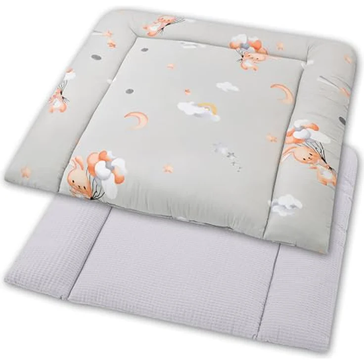 Wickelauflage Wickelunterlage aus Baumwolle 75x72 cm - Weich und waschbar Wickelunterlage für Babys Wickelmatte aus Stoff für Wickeltisch Wickelkommode oder Waschmaschine 75x72 Kaninchen – Bild 3