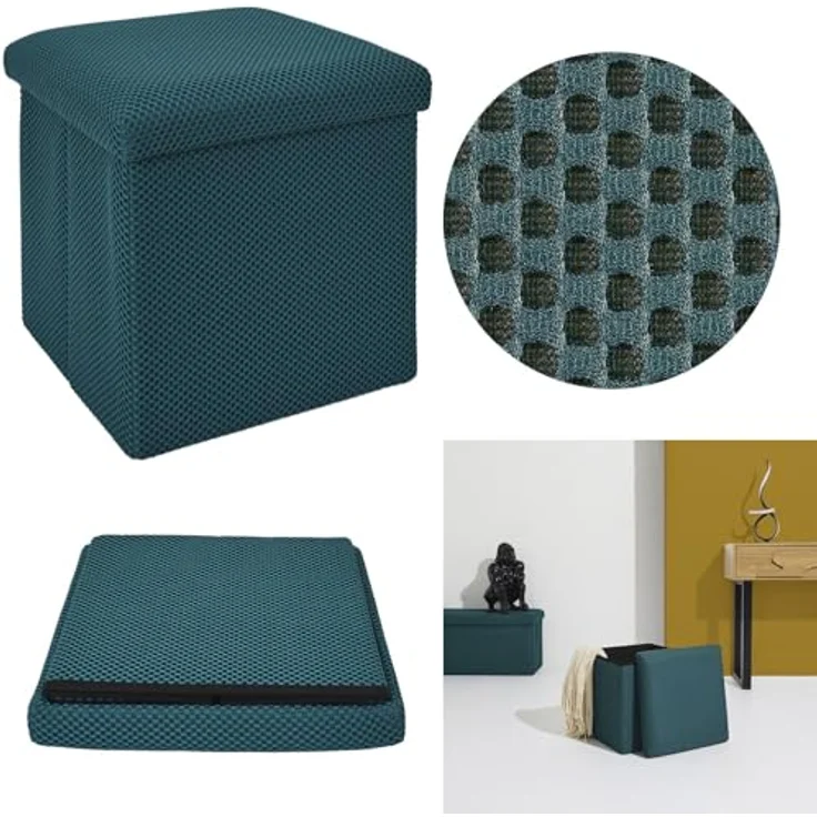 HOME DECO FACTORY, HD0504, Faltbare Ottoman-Truhe, zeitgenössisches Design, multifunktional, praktisch und bequem, ideal für Wohnzimmer oder Schlafzimmer, Größe M, Farbe Blau – Bild 9