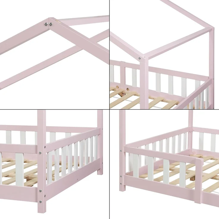 Kinderbett Treviolo 140x200 cm mit Kaltschaummatratze und Gitter Rosa / Weiß [en. casa] – Bild 7