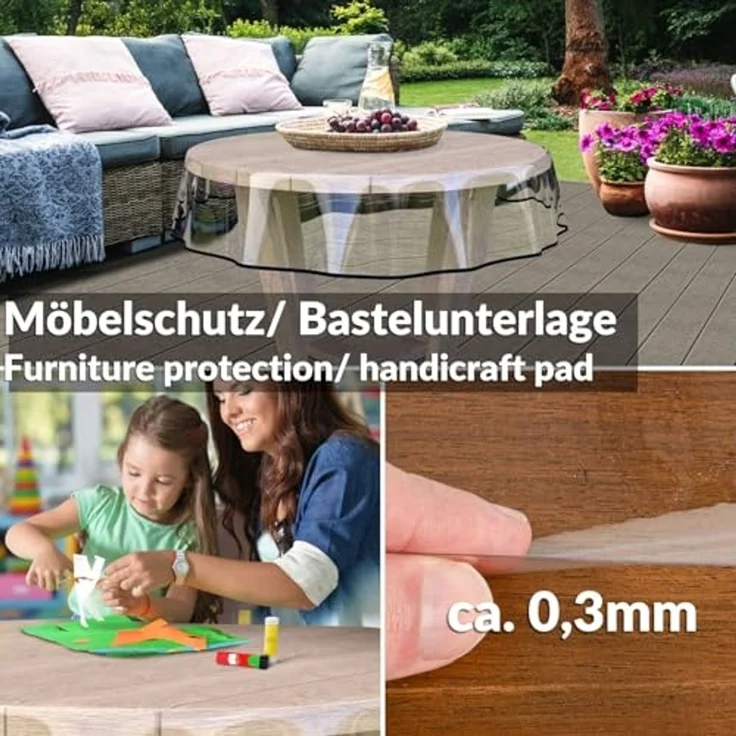ANRO Tischdecke KLARA abwaschbar Tischfolie transparent Gartentischdecke 0,3mm (Einzelstück 1-tlg), wasserabweisend Durchsichtig Transparent Rund 100cm – Bild 4