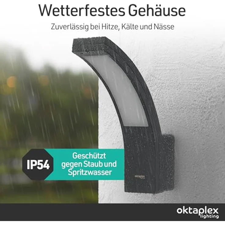 Oktaplex Rio Außenlampe Wand, IP54 wetterfest, warmweiß 3000K, 750lm, 10W, anthrazit – Bild 4
