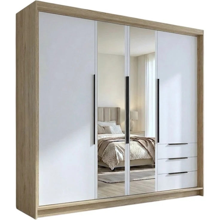 A&J MöbelLand GmbH Drehtürenschrank VIVO mit integrierten Schubladen (Geräumiger vier¬türiger Kleiderschrank mit Schubladen und Metallgriffen. Geräumiger Schrank mit einer Breite von 200 cm und Schubladen, ideal zur Aufbewahrung von Kleidung und Access... – Bild 5