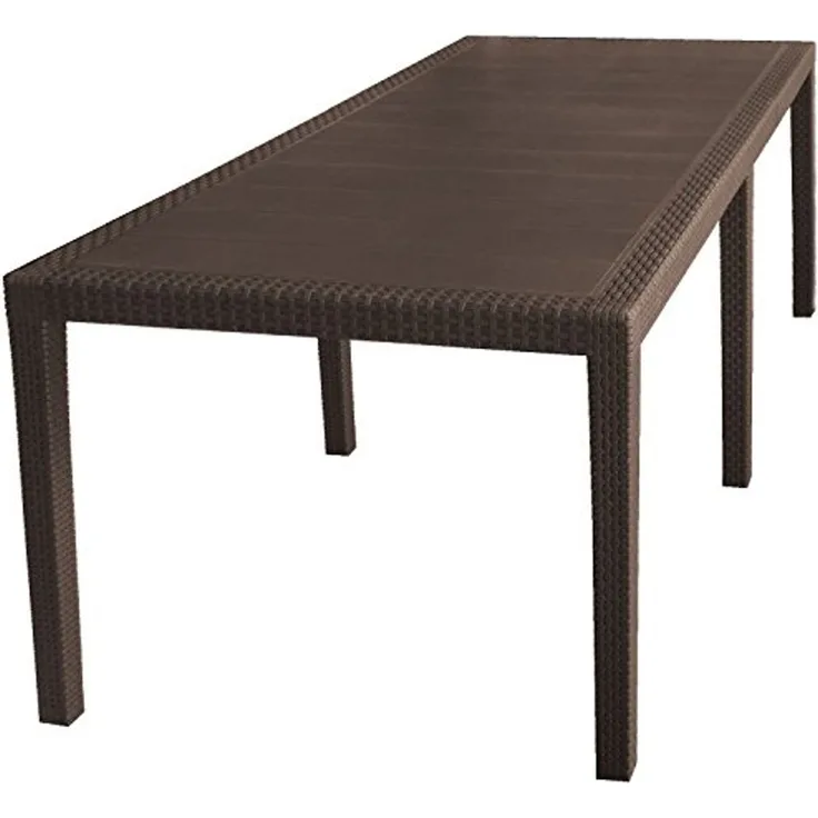 Multistore 2002 Robuster Gartentisch Campingtisch Beistelltisch in Rattan-Optik 150/220x90 cm Kunststoff - Mokka