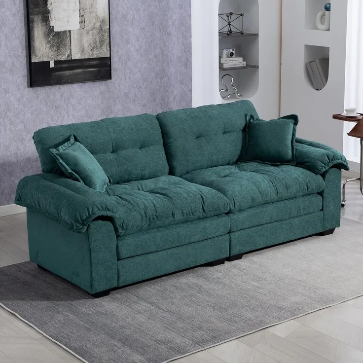 Ball & Cast Chenille Kleine Couch, Sofa 3 Sitzer und 2 Sitzer mit Doppelschichtkissen für Wohnzimmer, Schlafzimmer, Wohnung & Büro, Grün