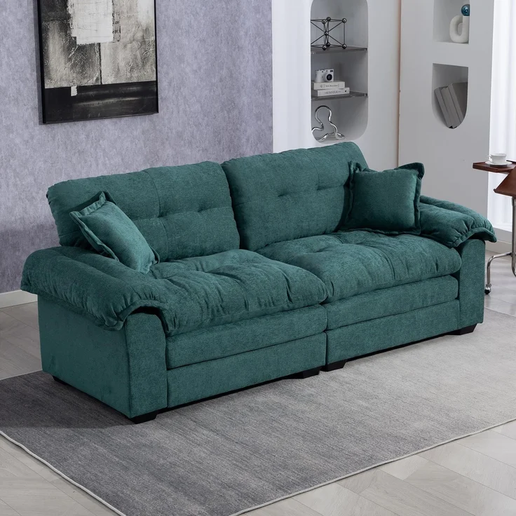 Ball & Cast Chenille Kleine Couch, Sofa 3 Sitzer und 2 Sitzer mit Doppelschichtkissen für Wohnzimmer, Schlafzimmer, Wohnung & Büro, Grün