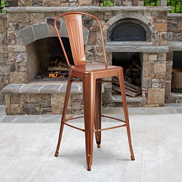 Flash Furniture Commercial Grade 4 Pack 76,2 cm High Metall Indoor Outdoor Barhocker mit Rückseite, Kupfer, 4 Stück – Bild 3