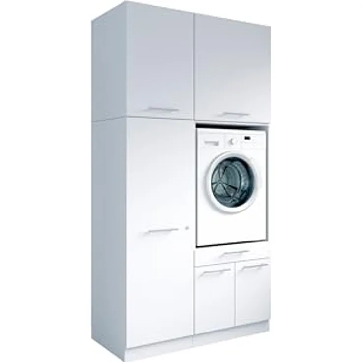 Laundreezy Waschraum Komplett-Set, Weiß - Modulares Schranksystem für Waschküche & Hauswirtschaftsraum - 118 x 238 x 68 cm (B/H/T)