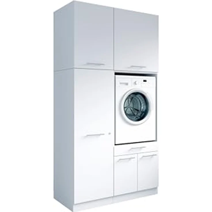 Laundreezy Waschraum Komplett-Set, Weiß - Modulares Schranksystem für Waschküche & Hauswirtschaftsraum - 118 x 238 x 68 cm (B/H/T) – Bild 1