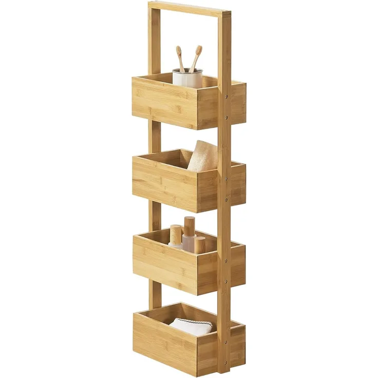 Badregal Bardu mit 4 Ablagefächer 28x16x88cm Bambus [en. casa]
