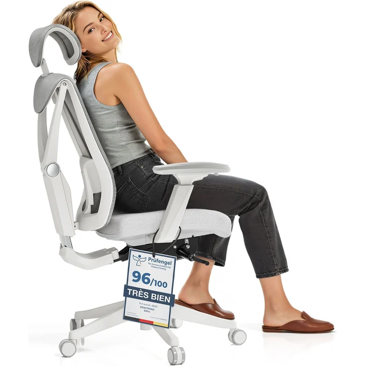 Desktronic Bürostuhl Verstellbarer Ergonomischer SitPro, Grau 3-Dimensional Armlehne, Integrierte 5-Wege-Lendenwirbelstütze – Bild 1