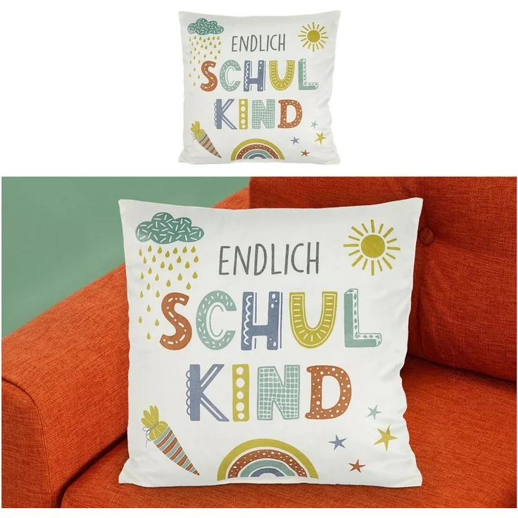 CEPEWA Dekokissen Kissen 'Endlich Schulkind' 40x40cm Polyester 280g Reißverschluss – Bild 4