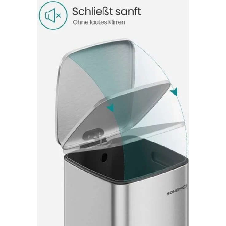 Songmics Mülleimer Küche, 20 Liter Abfalleimer, Tretmülleimer, Stahl, mit Inneneimer, Softclose, Offenhaltefunktion, metallicsilber LTBDE592E01 – Bild 3