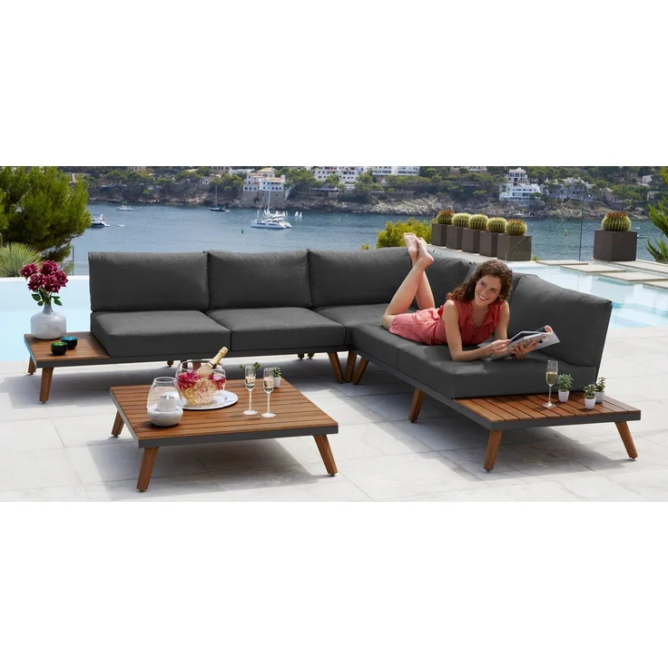 MERXX Gartenlounge-Set Athen, (15-tlg, 1x Eckbank, 1x Tisch 95x95 cm, inkl. Sitz- und Rückenkissen), Aluminiumgestell mit Akazienholz, FSC 100%, Unser Dauertiefpreis – Bild 1