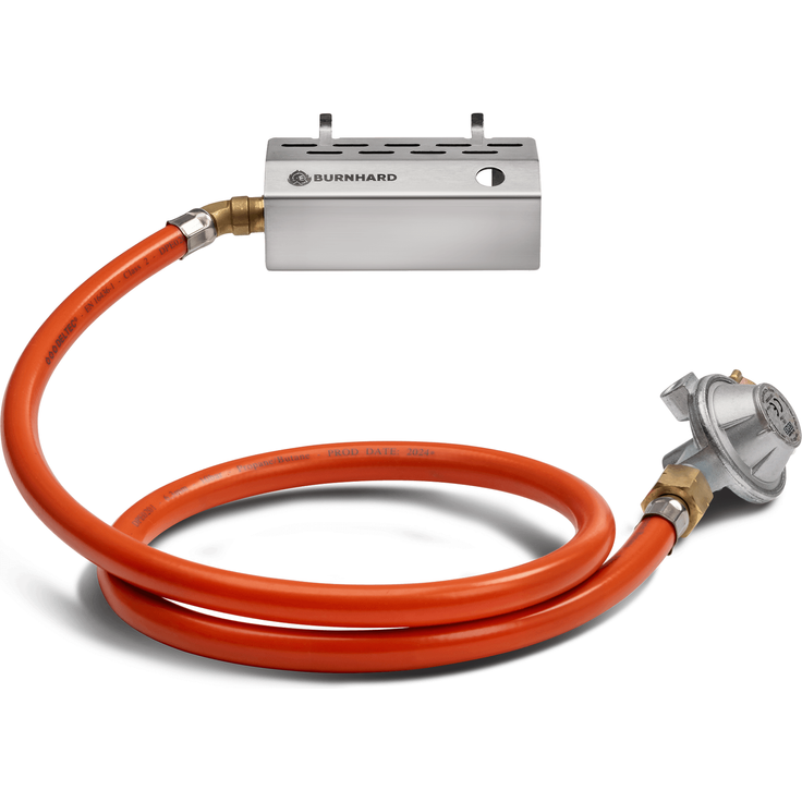 BURNHARD® Gasflaschen Adapter für Gasgrill JONES Jr, für 5, 8 und 11 kg Gasflaschen, inkl. 1,5 bar Druckminderer, Orange, 6,3x10,5 cm