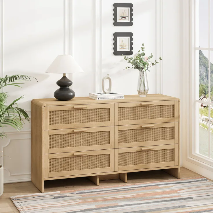 Kommode Kleiderschrank Rattan 6 Schubladen Natur Arc Shaped Corner Aufbewahrung Sideboard Dressingtable