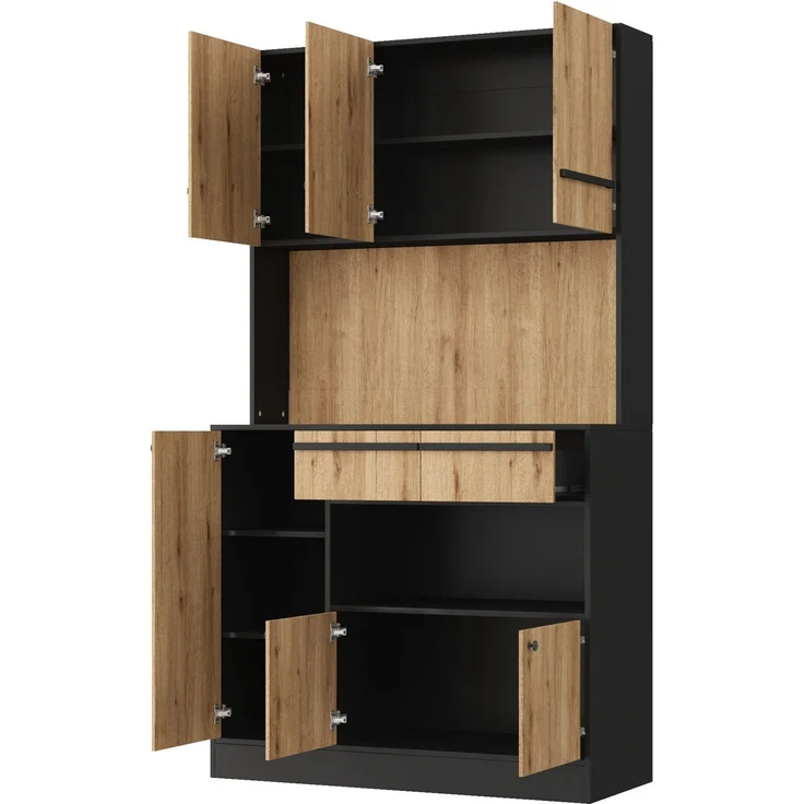 Küchenschrank 100 x 40 x 180 cm mit RGB-LED und verstellbaren Einlegeböden – Natur und Schwarz – Bild 6