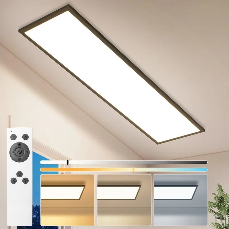 Nettlife LED Panel 120x30 cm dimmbare Deckenleuchte Schwarz/Weiß Fernbedienung, LED fest integriert, Farbtemperatur steuerbar 18.5W für Schlafzimmer Küche Flur – Bild 1