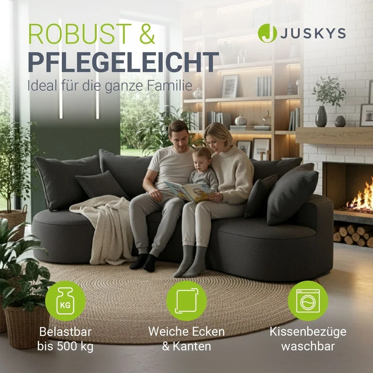 Juskys Sofa Tirano - Samt Dunkelgrau , Ecksofa mit L-Form, mit Rücken- & Dekokissen, 4-Sitzer Eckcouch, Schaumstoff - Ottomane links – Bild 5