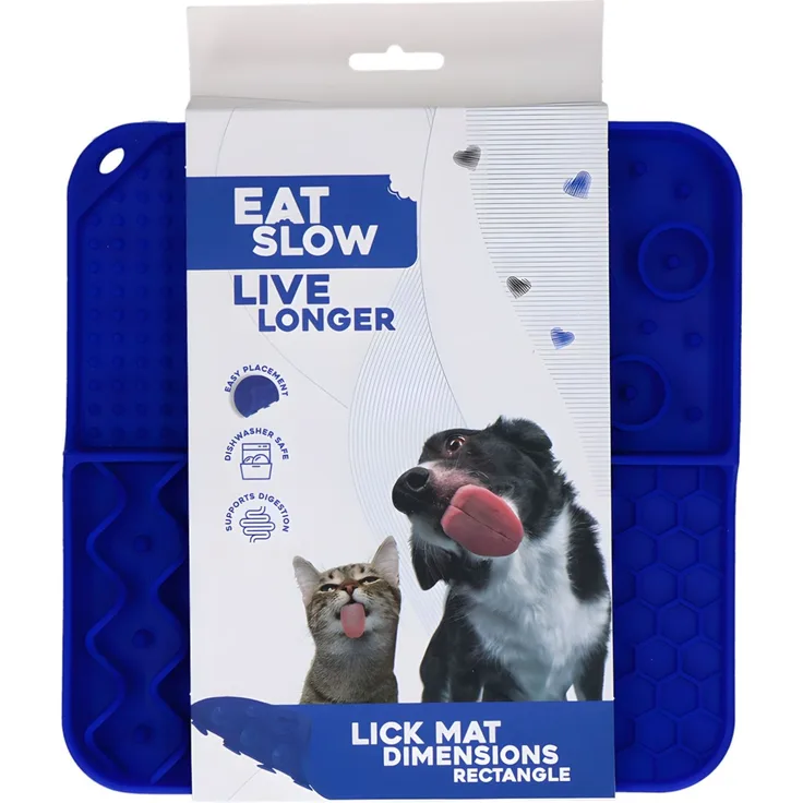 Eat Slow Live Longer Leckmatte mit tiefen Fächern blau, Maße: 21 x 21 cm