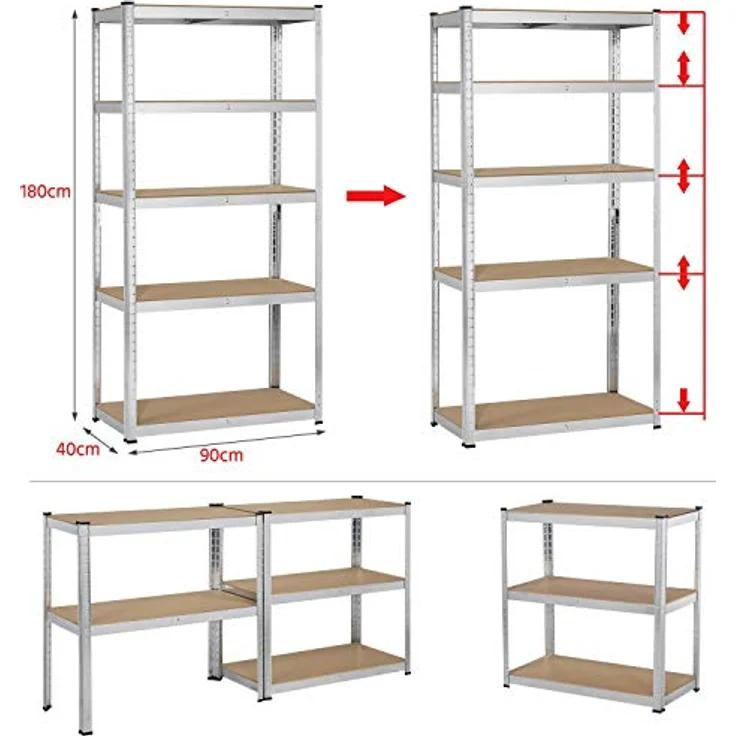 Yaheetech Lagerregal XL Kellerregal Werkstattregal Regal verzinkt belastbar bis 175kg, Größe: 180 x 90 x 40 cm, Keller, Silber – Bild 4