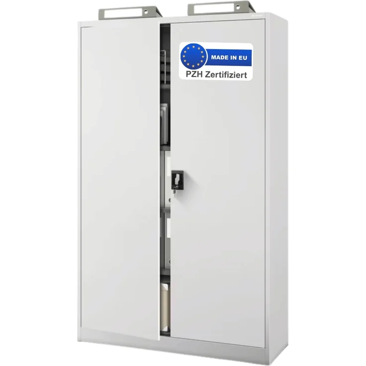 Aktenschrank abschließbar KADO - 5 Ebenen verstellbar, Flügeltüren | Metallschrank Werkstatt Mehrzweckschrank Büroschrank aus Stahl Werkzeugschrank, 185x115x40cm Grau – Bild 1