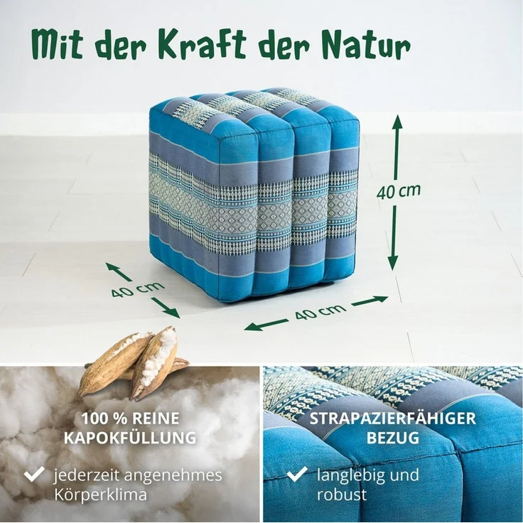 livasia Polsterhocker Würfelkissen - 40x40x40cm - Sitzwürfel, Kapok, vegan, handgefertigt – Bild 4