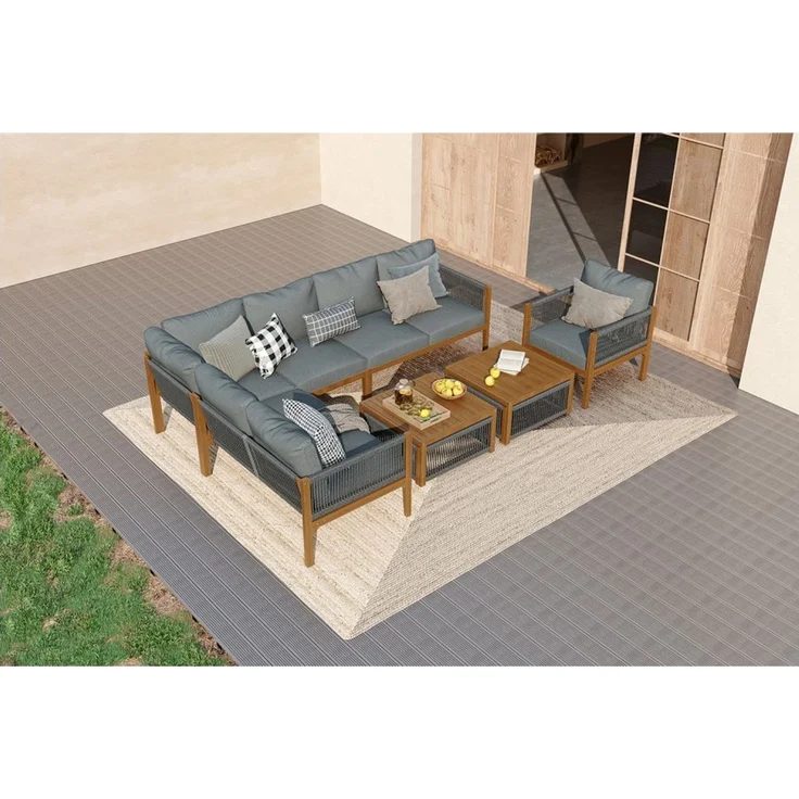 BBWL Gartenlounge-Set mit Akazienholz, Sofa, 2 Tische, wetterfest, Kissen abnehmbar waschbar, Gartenmöbel Sitzgruppe 7–8 Personen Lounge Set – Bild 3